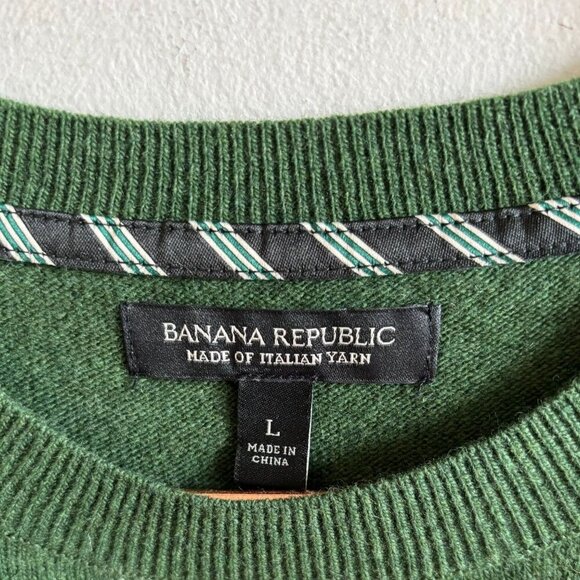Banana Republic Mens Merino Wool Striped On Sleeves Sweater Army Green Sz Large - Picture 6 of 9